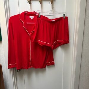 Nordstrom Eco Knit Red Pajama Set with White Trim Size Small